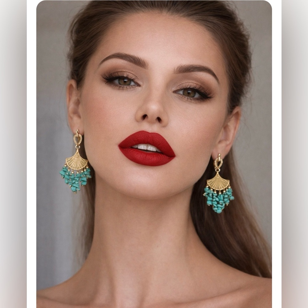 Turquoise stone chip statement earrings